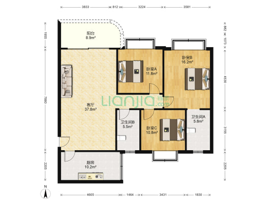 明珠苑A区 3室1厅2卫 123平方