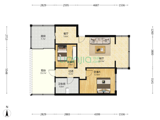 蔚蓝天地一期 2室2厅1卫 70平方