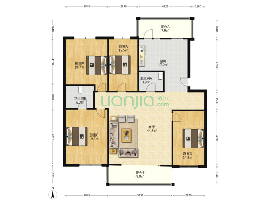 科研小区 4室1厅2卫 173平方