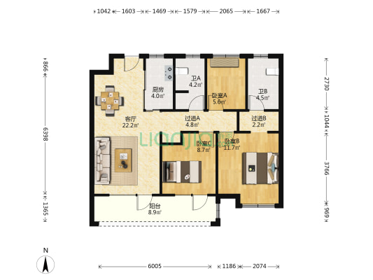 万科城市之光 3室1厅2卫 114平方