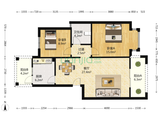 蓝山晓筑 2室1厅1卫 82平方