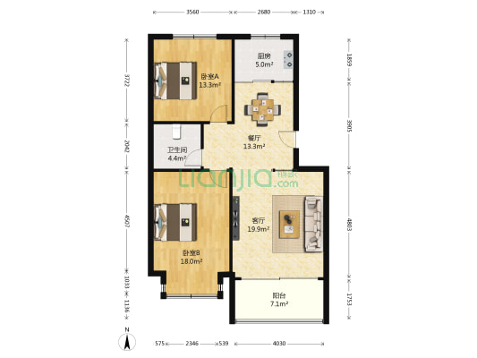 宏远长安世家 2室2厅1卫 95平方