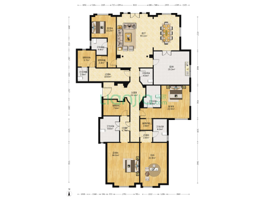 维科上院B区姚江府 4室1厅6卫 325平方