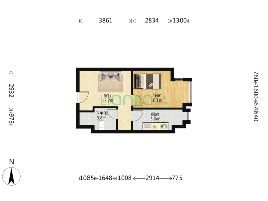 文创园 1室1厅1卫 50平方