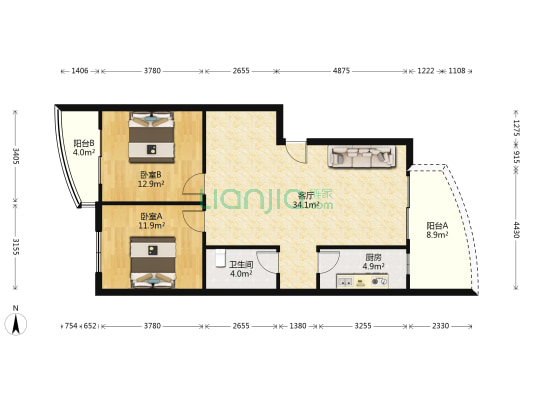 经典嘉苑 2室1厅1卫 91平方