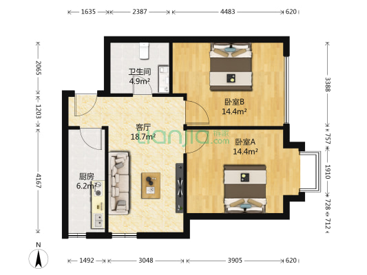 汇丰国际 2室1厅1卫 80平方