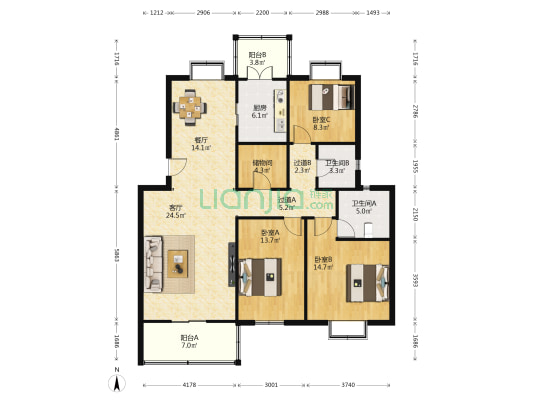 骊景美舍 3室2厅2卫 139平方