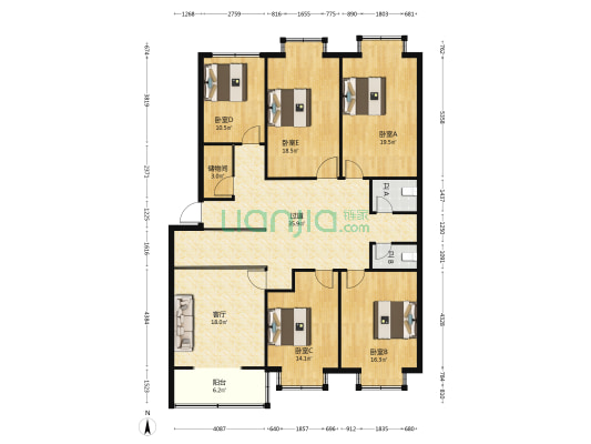 龙水商住楼 5室1厅2卫 169平方