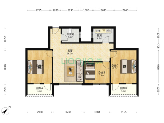 逸仙路37号 3室1厅1卫 90平方