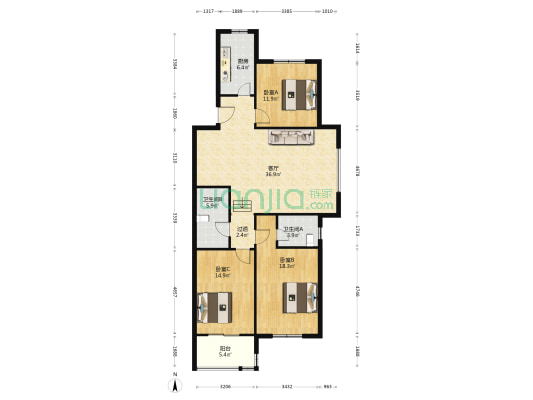艺君花园西区 3室1厅2卫 130平方