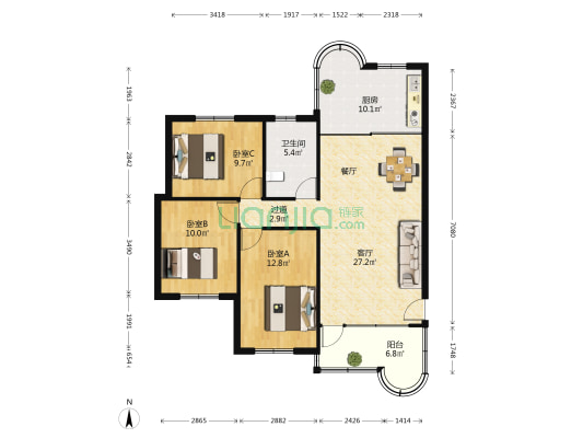 红旗村东江花园 3室1厅1卫 100平方