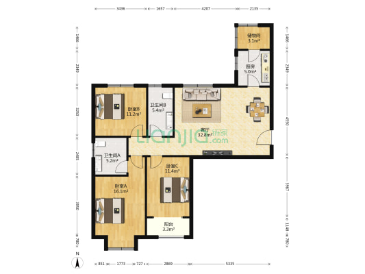 赵村新区 3室1厅2卫 127平方