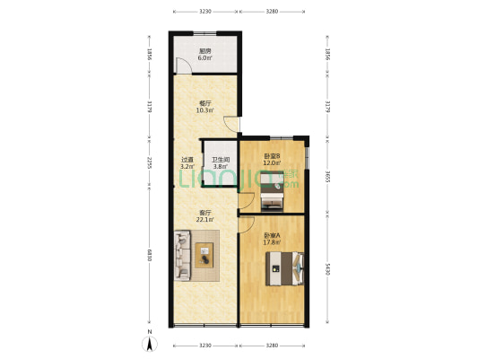 晟园公寓 2室2厅1卫 81平方