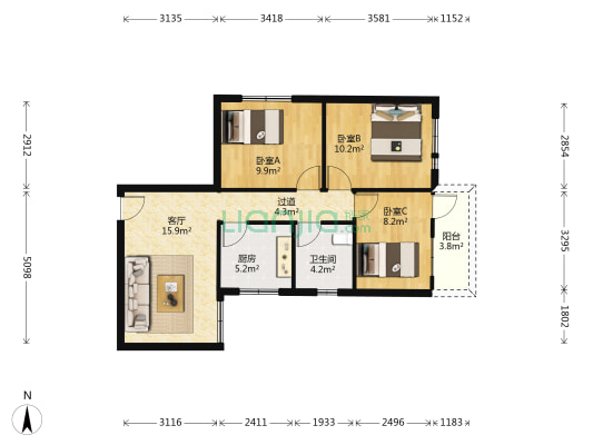 家乐村 3室1厅1卫 85平方