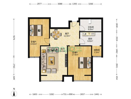 中原名邸南院 2室2厅1卫 99平方