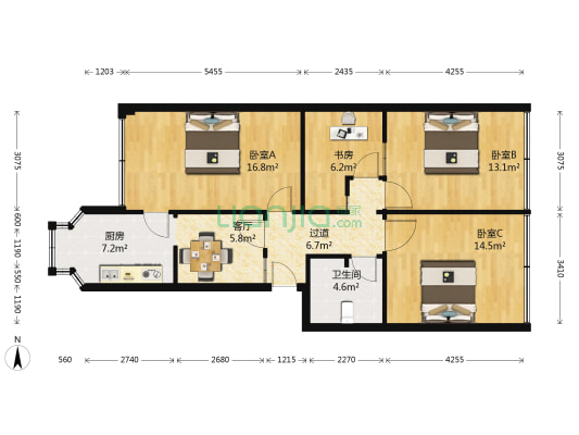 洪山工商局宿舍 4室1厅1卫 94平方