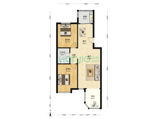 英伦世家 2室2厅1卫 89平方