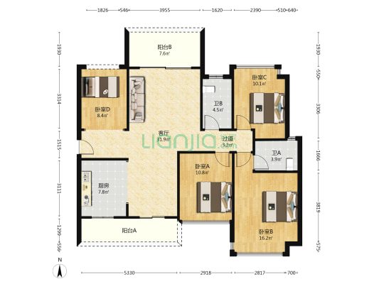 罗浮新城 4室1厅2卫 127平方
