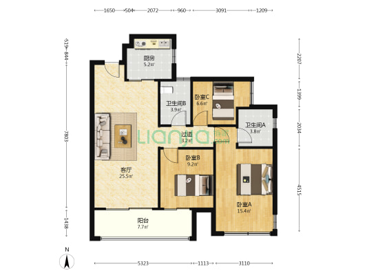 天投中海▪天府合印 3室1厅2卫 101平方