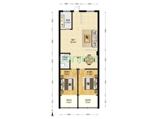 鑫盛大厦 2室1厅1卫 109平方