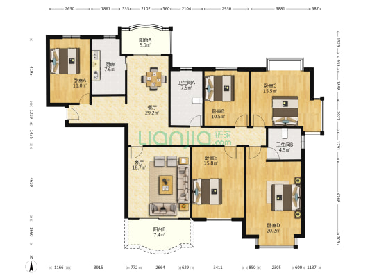 联洋新苑 5室2厅2卫 197平方