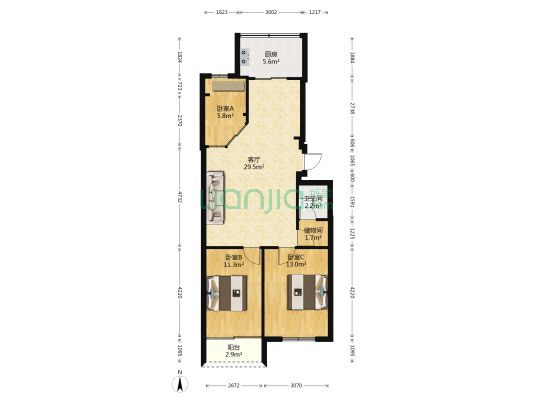 台江区委机关宿舍 3室1厅1卫 89平方