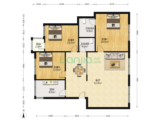 崇州市崇阳镇文井街 3室1厅2卫 140平方