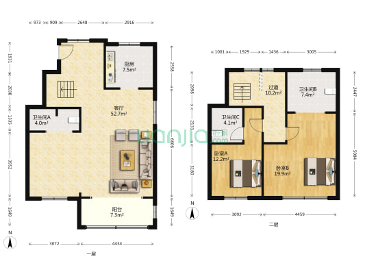 高新金茂墅 3室2厅3卫 148平方