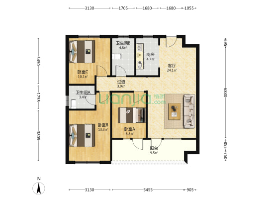 荣盛城（四期） 3室1厅2卫 109平方