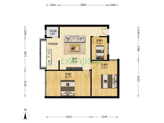 太乙巷68号 3室1厅1卫 85平方