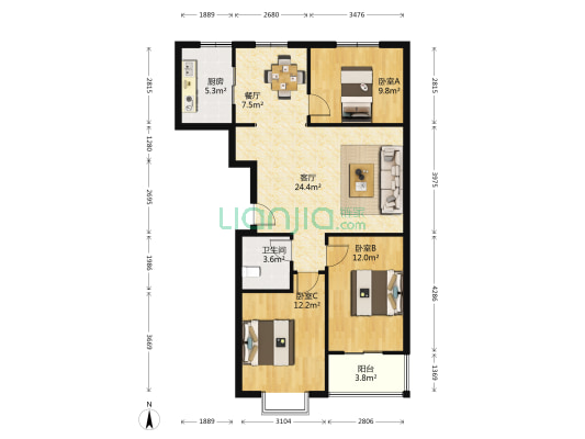 华兴楼 3室2厅1卫 106平方