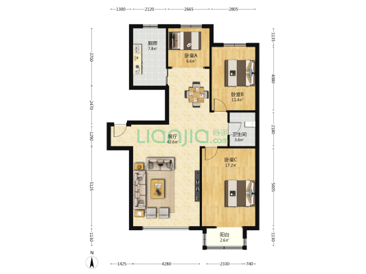 和平湾圣华苑 3室1厅1卫 121平方
