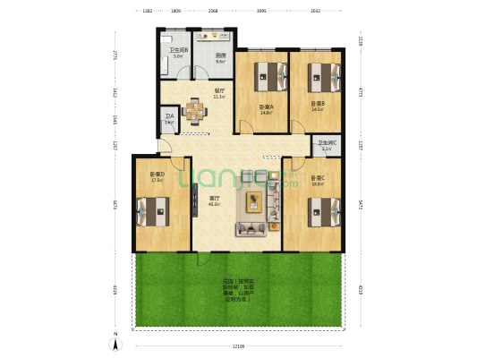 鸿祥佳苑 4室2厅3卫 158平方