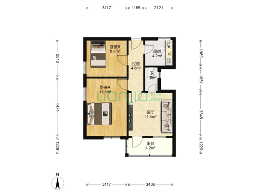 毛纺厂家属院 2室1厅1卫 59平方