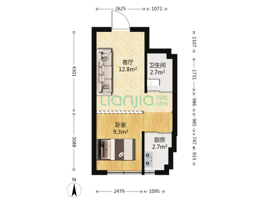 龙泰檀香苑二期 1室1厅1卫 40平方