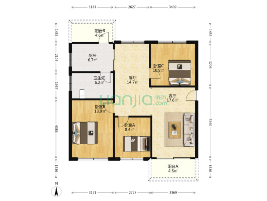 环城西路教师村 3室2厅1卫 103平方