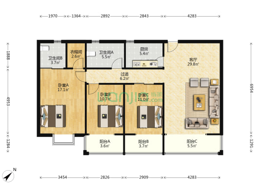 桂馨大厦 3室1厅2卫 164平方