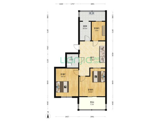 奥棋 3室1厅1卫 94平方