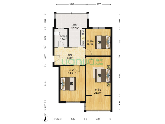 平安大街41号院 3室1厅1卫 76平方