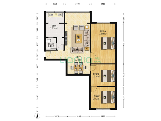 半边街62号院 3室1厅1卫 95平方