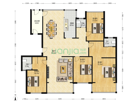 宝能公馆 4室1厅3卫 185平方