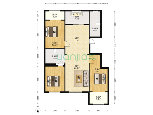 龙城国际 3室2厅2卫 142平方
