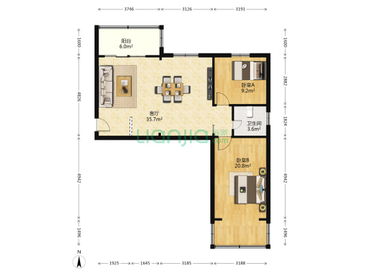 医康小区  2室1厅1卫 93平方