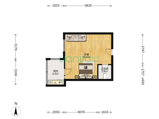 锋华城 1室0厅1卫 53平方