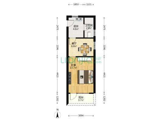 陕西北路816号 1室1厅1卫 39平方