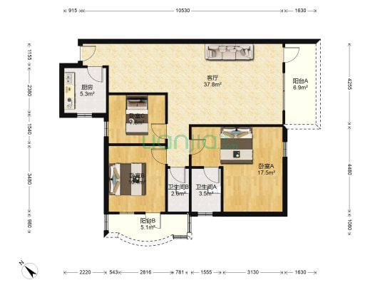 聚福花园 3室1厅2卫 115平方