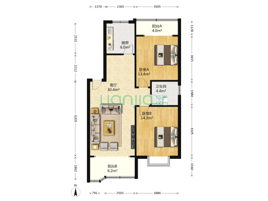 思源花园 2室1厅1卫 92平方