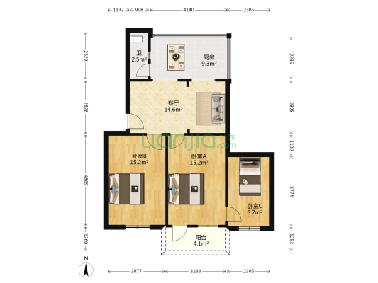 赵家条 3室1厅1卫 76平方