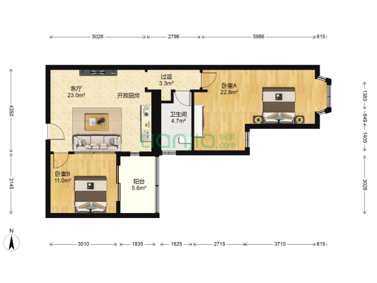 力鸿花园 2室1厅1卫 90平方