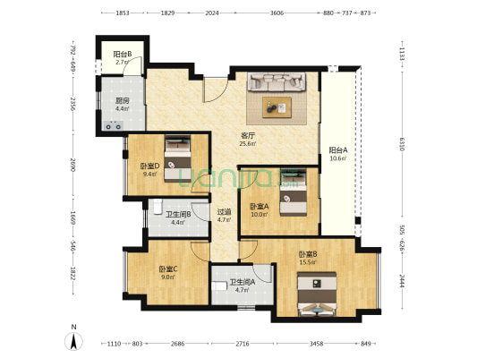 龙湖康田麓宸（四期） 4室1厅2卫 115平方